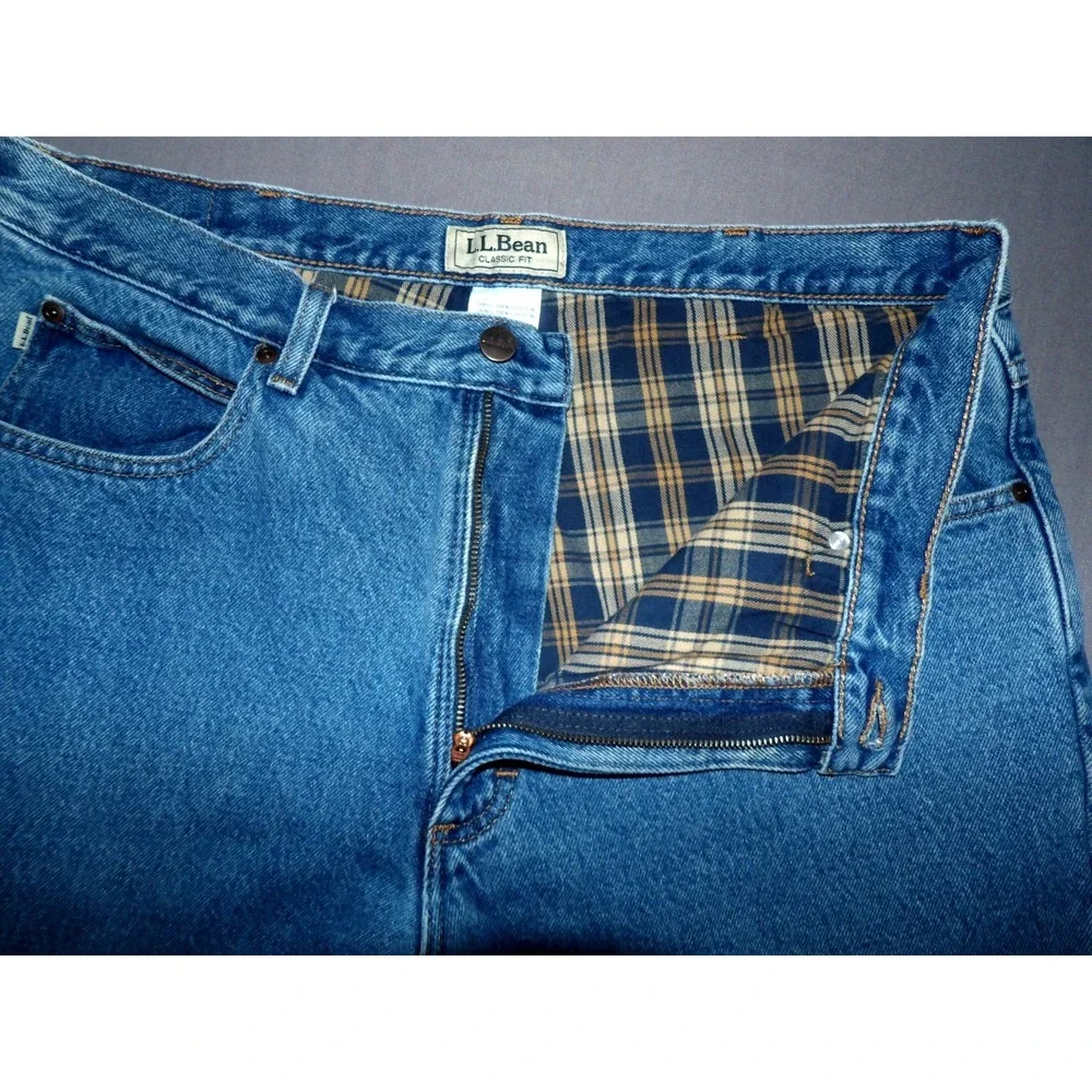 L.L. Bean 100% Cotton Flannel Lined Straight Leg Denim Jeans Men's 37 X 29